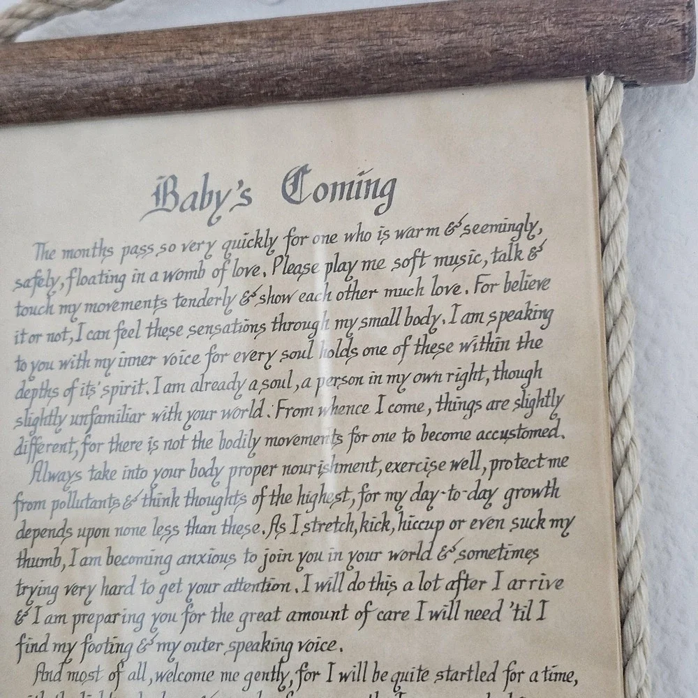Baby Coming Poem by Carol FITCHETT, 1982, The SCROLL SHOP Inc Boho Chic‎ Decor